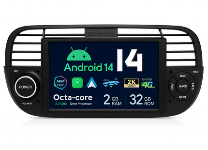 Android 14 Multimedia Systeem Fiat 500 2007 – 2015 | QLED Display | Apple CarPlay & Android Auto audioplay